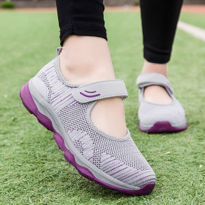 Breathable Slip-On Sports Shoes for Elderly Women Comfortable Soft Bottom Mesh Upper Walking Sandals Easy to Wear Daily Footwear