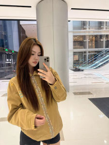 American High Street Spring Autumn Womens Jacket Loose Fit Embroidered Couple Style Turn-down Collar Trendy Outerwear