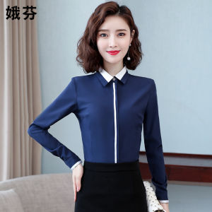 Womens Long Sleeve Chiffon Shirt Spring Autumn New Style Iron Free Work Uniform Top Professional Garment Korean Style Polo Collar