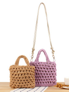Handcrafted Woven Hollow out Handheld Bracelet Bag Fashionable Universal Mobile Phone Bag Small Vertical Square Cotton Bag