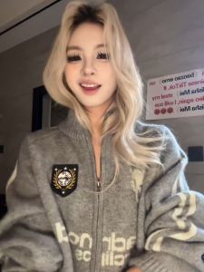 Áo Len Cardigan Dệt Kim Cổ Cao Có Khóa Kéo Phong Cách Mỹ Thường Ngày Cho Nữ Mùa Đông 2024 Áo Khoác Ngoài Thường Ngày