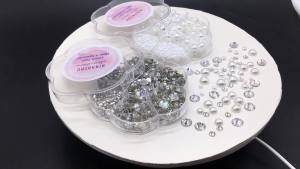 2box Rhinestones Half Pearls Beads for Crafts-Clear face Rhinestone gems Makeup Eye Jewels Tooth Diamonds-Flat Back White Nail Pearls Stones Crystals Charms-Crafting Shoes Cloth with Wax Pen Tweezers