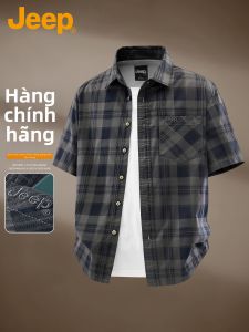 Jeep | Cotton Plaid Short Sleeve Shirt Military Green Casual Breathable Versatile Summer