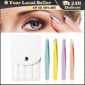 ❤️【Same Day Delivery】 4pcs Eyebrow Tweezer Colorful Hair Beauty Fine Hairs Puller Stainless Steel Slanted Eye Brow Clips Removal Makeup Tools