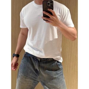 เสื้อยืดคอกลมแขนยาวสีขาวสไตล์เกาหลี ทรงหลวม ทรงปกติ สำหรับผู้ชาย เสื้อชั้นใน ฤดูหนาว ดีไซน์เรียบง่าย สวมใส่สบาย