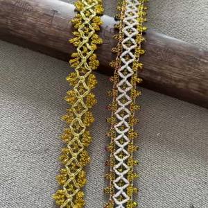 5m/16.4ft Each Pack Gold Multicolor Metallic Woven Lace Trim Vintage Diamond-Shaped Braid for Sarees Dresses Home Decor Project