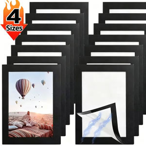 Wall Frame Self-Adhesive Photo Frame Removable for Photo Note Black Matte Minimalist Home Office Decor A3/A4/A5/A6