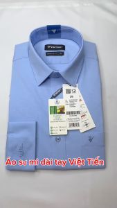 Áo sơ mi dài tay Việt Tiến màu xanh vân 1S7254- Regularfit vạt bầu