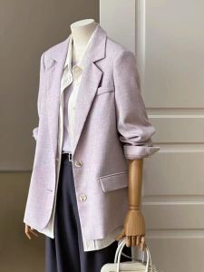 คําแนะนําระดับ Chao! สไตล์เกาหลี ลำลอง สีพาสเทล สีม่วง ปกเสื้อ ขนาดเล็ก ชุดสูท เสื้อแจ็คเก็ต เสื้อแจ๊กเก็ตลมอ่อนโยนที่เป็นมิตรต่อการเดินทาง