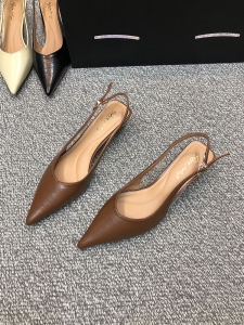 รองเท้าแตะส้นสูงแบบสวมหัวสำหรับผู้หญิง รองเท้าแตะส้นบางสไตล์ฝรั่งเศสย้อนยุคสำหรับฤดูร้อน รองเท้าส้นเดี่ยวแบบสวมหัวแบบสวมหัว