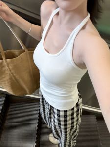 White Halter Neck Sleeveless Bra Padded Summer Inner and Outerwear Top