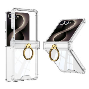 szhaiyu | Luxury Transparent Ring Holder Airbag Phone Case for Samsung Galaxy Z Flip 8 7 Flip8 Shockproof Cover  Hinge Protection