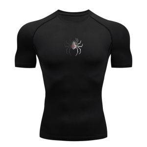 Spider Print Athletic Quick Dry Tshirts for Men Gym Workout Running Compression Shirt Undershirt Baselayers Tees Tops Activewear