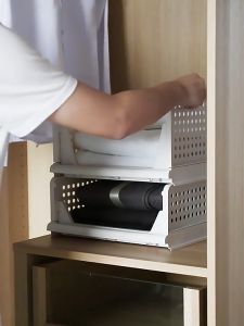 Fans Tone 1-Pc New Style Multi-purpose Household Foldable Pull out Drawer Rack Clothes Durable Plastic Hollow Shelf Layered Collapsible Non-Skid Wardrobe Separator Storage Basket UPGRADED DESIGN w/Handle
