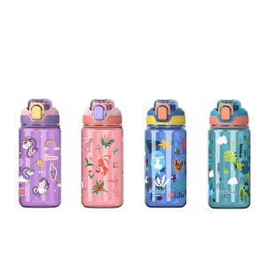 600ml Childrens Plastic Water Cup BAP Free Kids Drinking Cup Cute Cartoon Straw Cup Leak-proof Plastic Water Bottles
