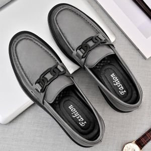 2024 New Arrival Men Genuine Leather Casual Business British Style Leather Shoes Bean Bag Thick Sole Fancy Loafers Trendy Beanie Shoes