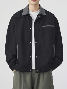 Colorful Collar Zipper Cotton Jacket Mens Loose Spring Fashion Casual 2026