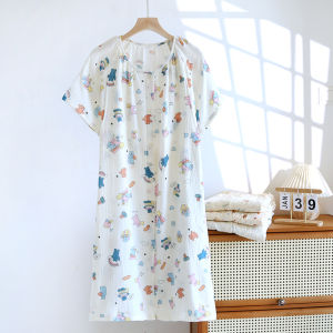 Summer Thin Short Sleeve Maternity Nightgown Long Sleep Dress for Delivery Room Pregnant Women Nursing Sleep Skirt Cotton Sweet Style