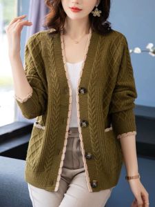 ฤดูใบไม้ผลิ ฤดูใบไม้ร่วง ผ้าแคชเมียร์ถักเปิด คาร์ดิเกน ผู้หญิง หลวม แขนยาว หลากหลาย เสื้อสเวตเตอร์ เสื้อโค้ท Young Mom ชุดกึ่งทางการ สไตล์