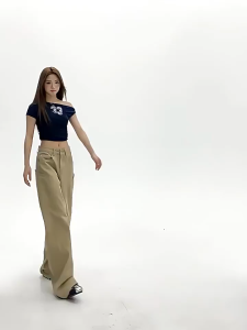 Women’s High Waist Wide Leg Pants with Large Pocket and Loose Fit Cutting