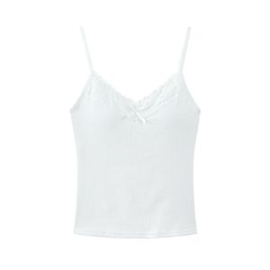 Modal Butterfly Knot Strap Vest Womens Outerwear Pure Desire Lace Trim Slim Fit Inner Match Sleeveless Short Top Summer