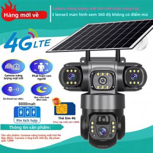 Camera Năng Lượng Mặt Trời 4G Sim Ngoài Trời 3 Ống Kính Zoom 10X Phát Hiện Chuyển Động PIR Chống Nước Tầm Nhìn Ban Đêm CCTV An Ninh Giám Sát Trong Nhà Ngoài Trời