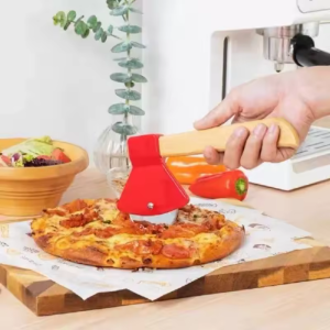 Creative Axe Shaped Stainless Steel Pizza Cutter With Wooden Handle For Home Kitchen Baking Pizza Slicing Waffle Cutting Tool