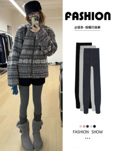 Grey Warm Womens Leggings Autumn Winter New Style High Waist Long Pants Fleece Lined Slimming Footed Butt Lifting Slimming