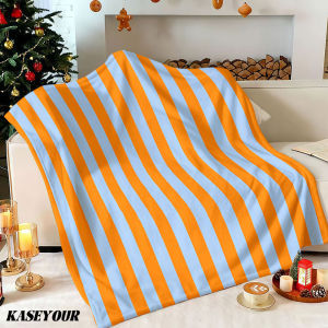 Beast Kingdom | Tangerine Sky Blue Stripes Winter Summer Flannel Blanket Throw Fleece Soft Fuzzy Plush Cozy Fleece Blankets for Sofa Ideal Gifts