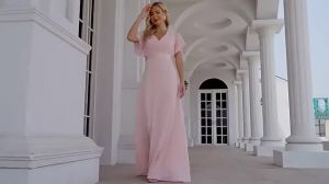 Prom Dresses Plus Size Evening Dresses Long Elegant A Line V Neck Ruffles Chiffon Formal Wedding Party Dress Robe De Soiree