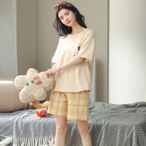 MiiOW | Pure Cotton Summer Thin Short Sleeve Womens Sleepwear Set Cute Cartoon Print Home Clothes MiiOW Brand Round Neck Pajamas