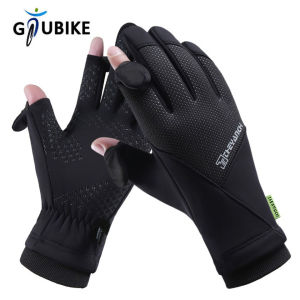 GTUBIKE 1 Pair Outdoor Winter Fishing Gloves Exposed Two-finger Touch Screen Non-slip Waterproof Wrist Warm Fishing Gloves