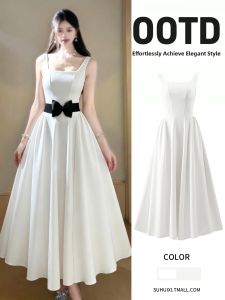 SUHUIQIAN | French Style White Spaghetti Strap Slimming Summer Dress