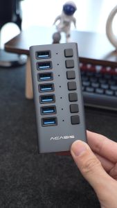 Acasis 7-Port USB 3.1 Gen2 Hub - 10Gbps Data 24W PSU with 12W PD Charging Aluminum Cooling Shell Per-Port LEDs & Switches Win/M ac/Linux/UNIX