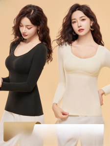 MiiOW | Áo sơ mi dài tay ôm vừa vặn giữ nhiệt cho nữ mùa thu đông Áo lót bên trong có đệm ngực bằng lụa và lông cừu có thể mặc ngoài trời