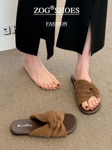 ZOG | French Cross-Strap Sandals Womens Summer 1-word Slip-on Soft Bottom Beach