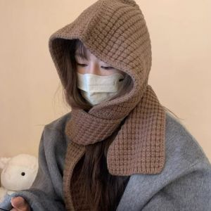 YUNAFIN Thicken Knitted Beanies Hats Warm Knitted Neck Face Scarf Bib Soft Winter Balaclava Caps Women