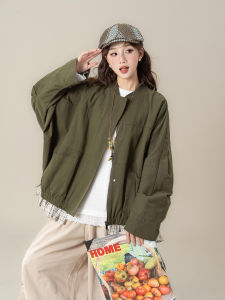 SHANGWEILUO | Bộ Áo Thun Kẻ Bóng Chày Vintage Xanh Lá Mới Quần Suông Phồng Áo Khoác Đính Hoa Văn
