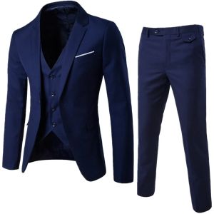 Men Suit Fashion Business Casual Suit Slim Fit Three-Piece Groom Groomsman Wedding Suits 3 Pieces Set Blazer Pant Vest 9 Colors