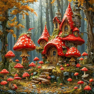 Huacan 5D Diamond Painting Mystery Forest DIY Full Drill Mushroon House Mosaic Rhinestones Painting Handmade Gift