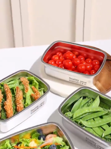 Reusable Big Food Container With Cover Stainless For Picnic Food Grade Fresh Keeping Kitchen Box