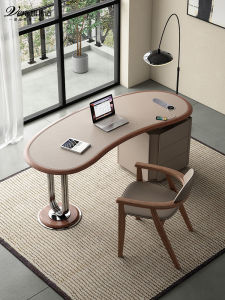 Retro Style Large Size Solid Wood Saddle Leather Office Desk Home Office Dual Purpose Book Desk Computer Desk with Storage Drawer