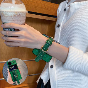 เคสโทรศัพท์มือถือหนังแท้สำหรับ Vivo XFlip Honor Magic V Flip Oppo Find N2 สายรัดข้อมือ Samsung Z Flip 6 Huawei Pocket 2 Xiaomi MIX Flip 2 Purax