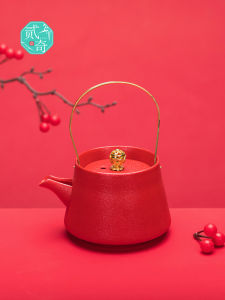 Red Ceramic Tea Pot Single Kettle Gongfu Tea Set Creative Wedding Home Use Tea Brewing Pot Handmade Dehua Porcelain