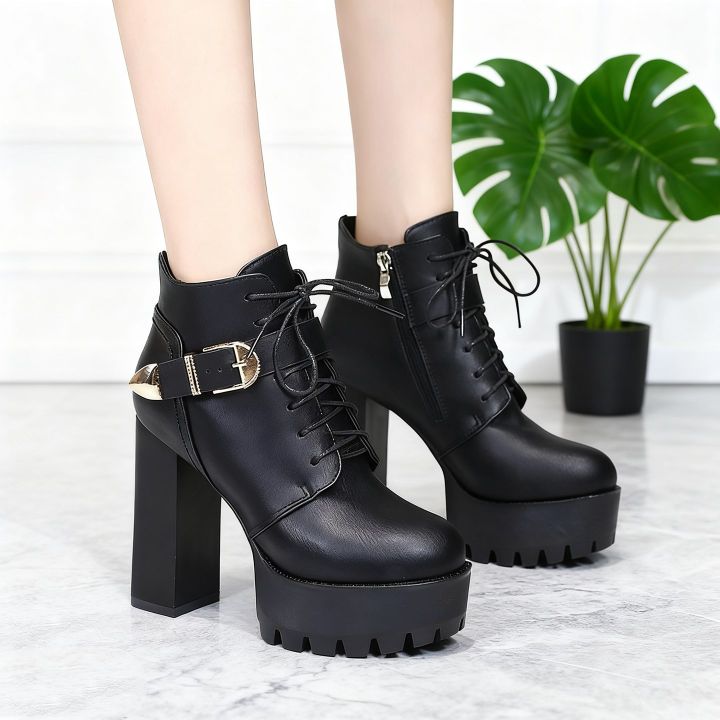 Bốt Ngắn Gót Cao Có Zip Bên | Lazada.vn