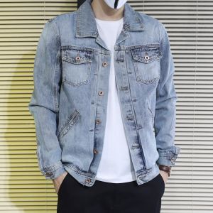 Trendy Retro Classy Denim Outwear Male Trendy Silm Jacket Spring and Autumn Youth Raccoon Long Sleeves Denim Wear
