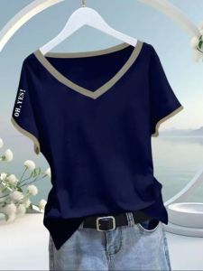 Pure Cotton V Neck Short Sleeve T-Shirt Womens Spring/Summer New Arrival K-style Plus Size Plus Size Ladies Stylish Minority Fashion Younger Underwear Blouse