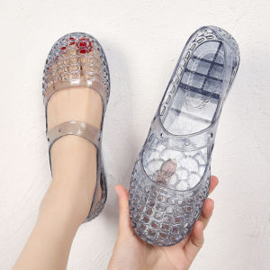 JIFANPAUL | Transparent Sandals with Cutouts Hollow Out Jelly Style Wedge Slip-Resistant Beach Wear