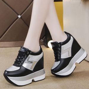 10cm / 3.9 inches Womens Platform Wedge Sneaker Lace Up Thick Bottom Height Increase Shoes for Women Ladys Casual Shoes