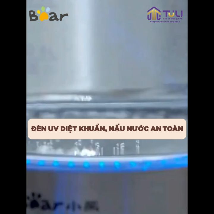 Ấm Siêu Tốc 1.7L Bear ZDH-A17L1, Công suất cao 1800W, Bình Thủy Tinh Đun Nước Siêu Tốc, Đèn UV Diệt Khuẩn,  Bảo hành 18 tháng